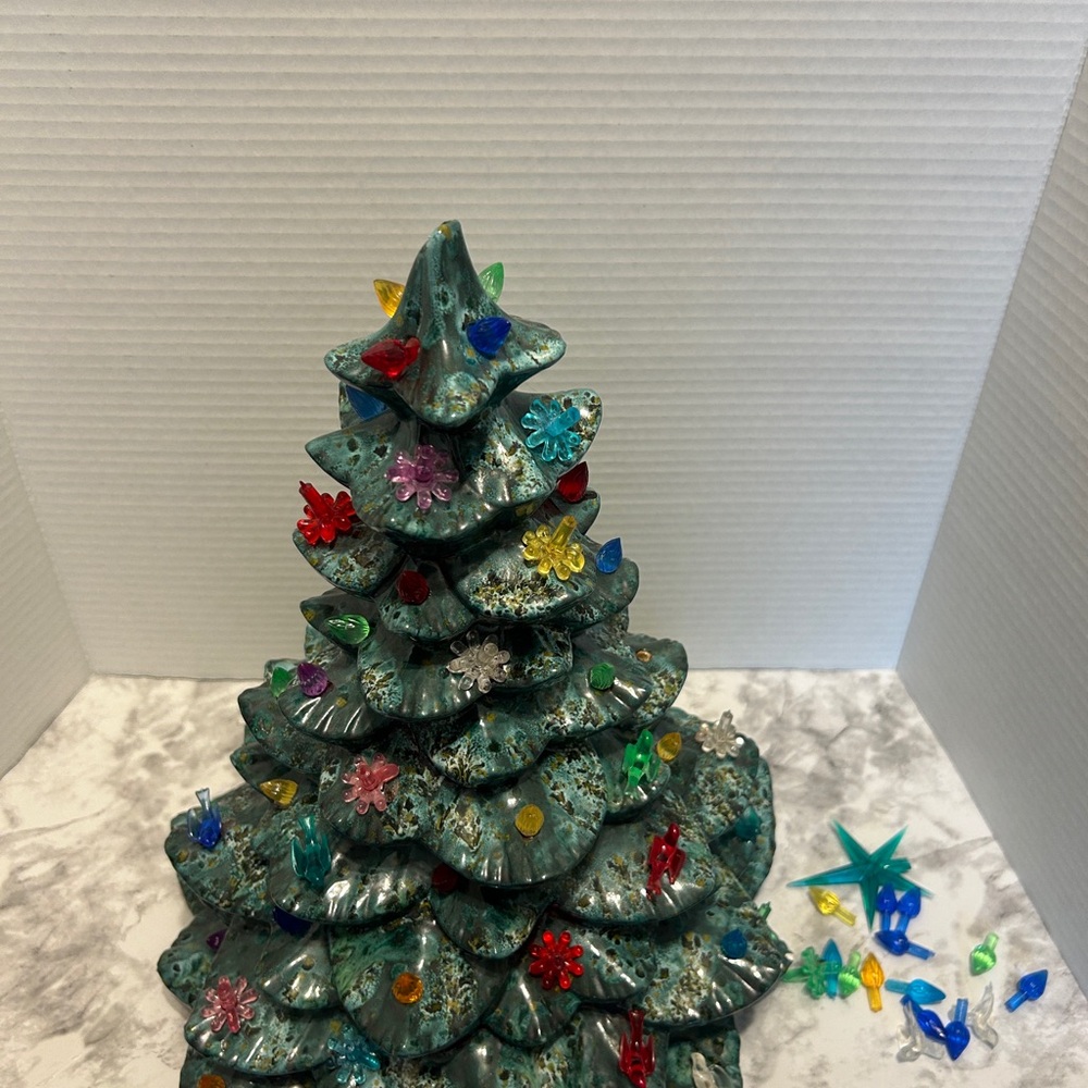 Vintage Large Ceramic Christmas Tree with Multicolor Lights